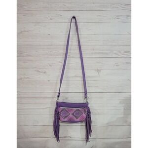 Dancing Cactus Designs Crossbody Bag Purple Leather Fringe Boho Western